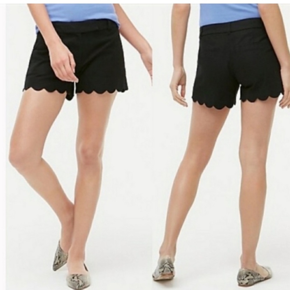 J. CREW LINEN SHORTS STRETCH BLACK LINEN SHORTS SCALLOP HEM 4 REG